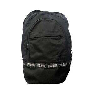 Victorias Secret PINK Campus Backpack Black Logo Tape Adjustable Straps Bag
